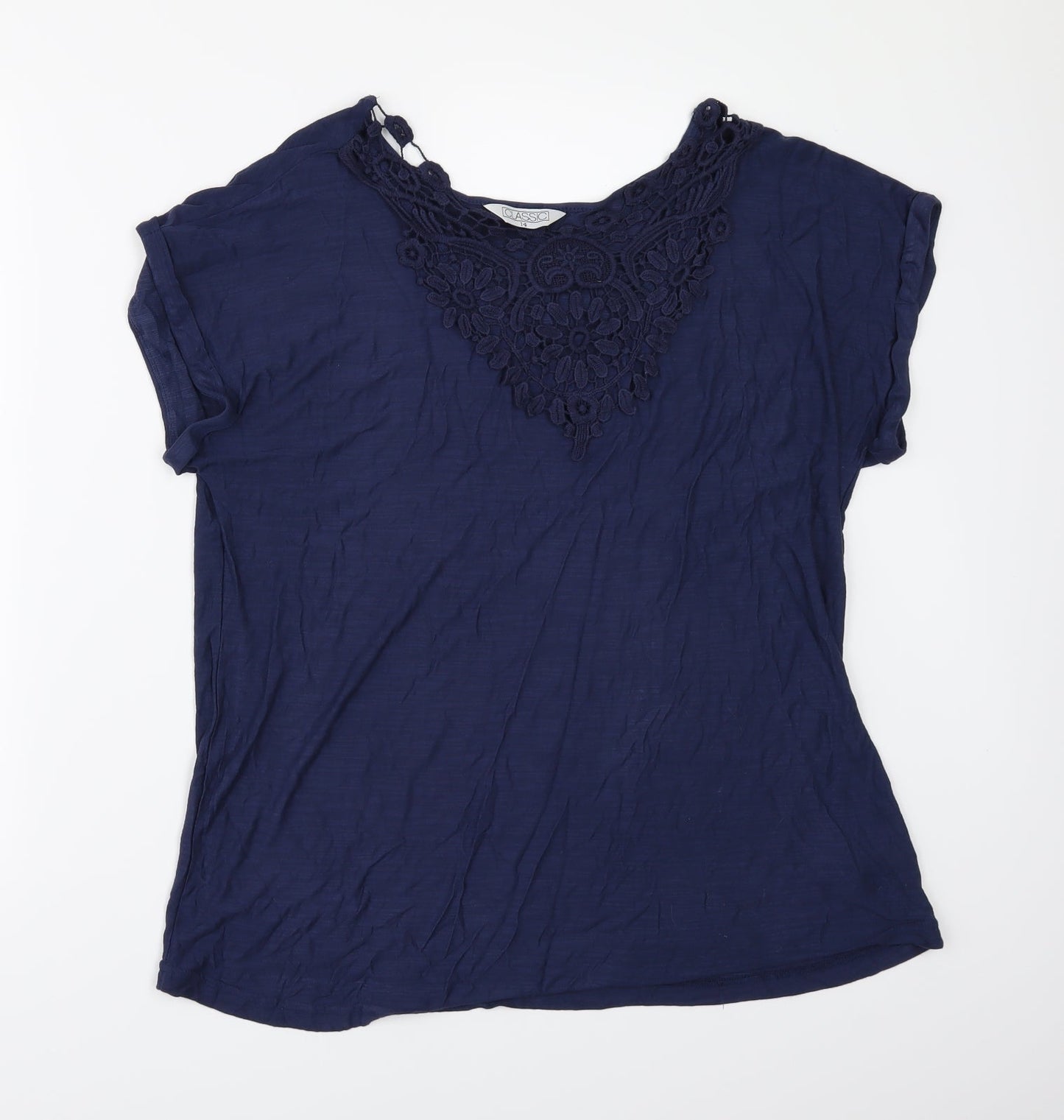Womens UK Size 14 Classic Blue Basic T-Shirt