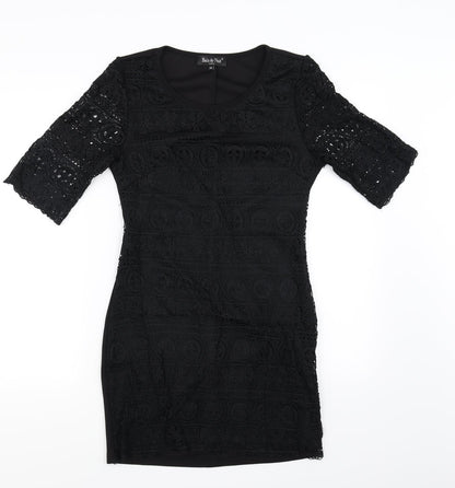 Bain De Nuit Womens Black Floral  Bodycon  Size 8