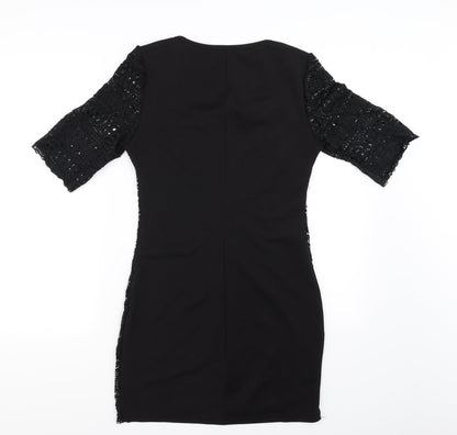 Bain De Nuit Womens Black Floral  Bodycon  Size 8