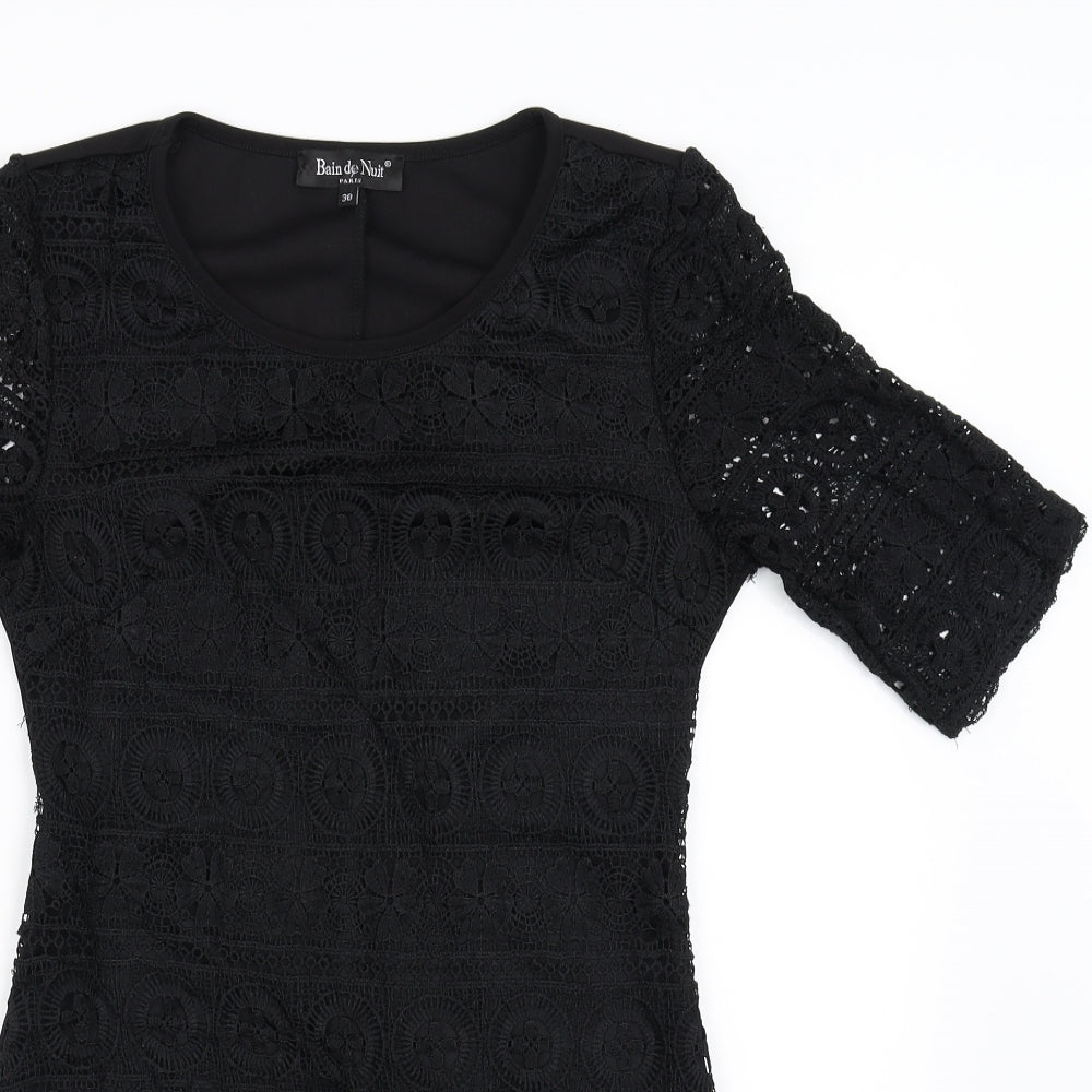 Bain De Nuit Womens Black Floral  Bodycon  Size 8