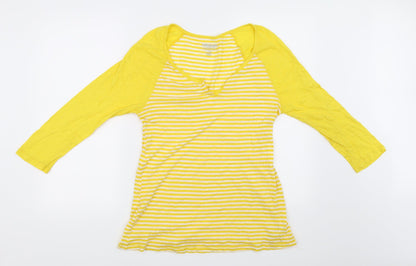Womens UK Size L Vintage Yellow Basic T-Shirt