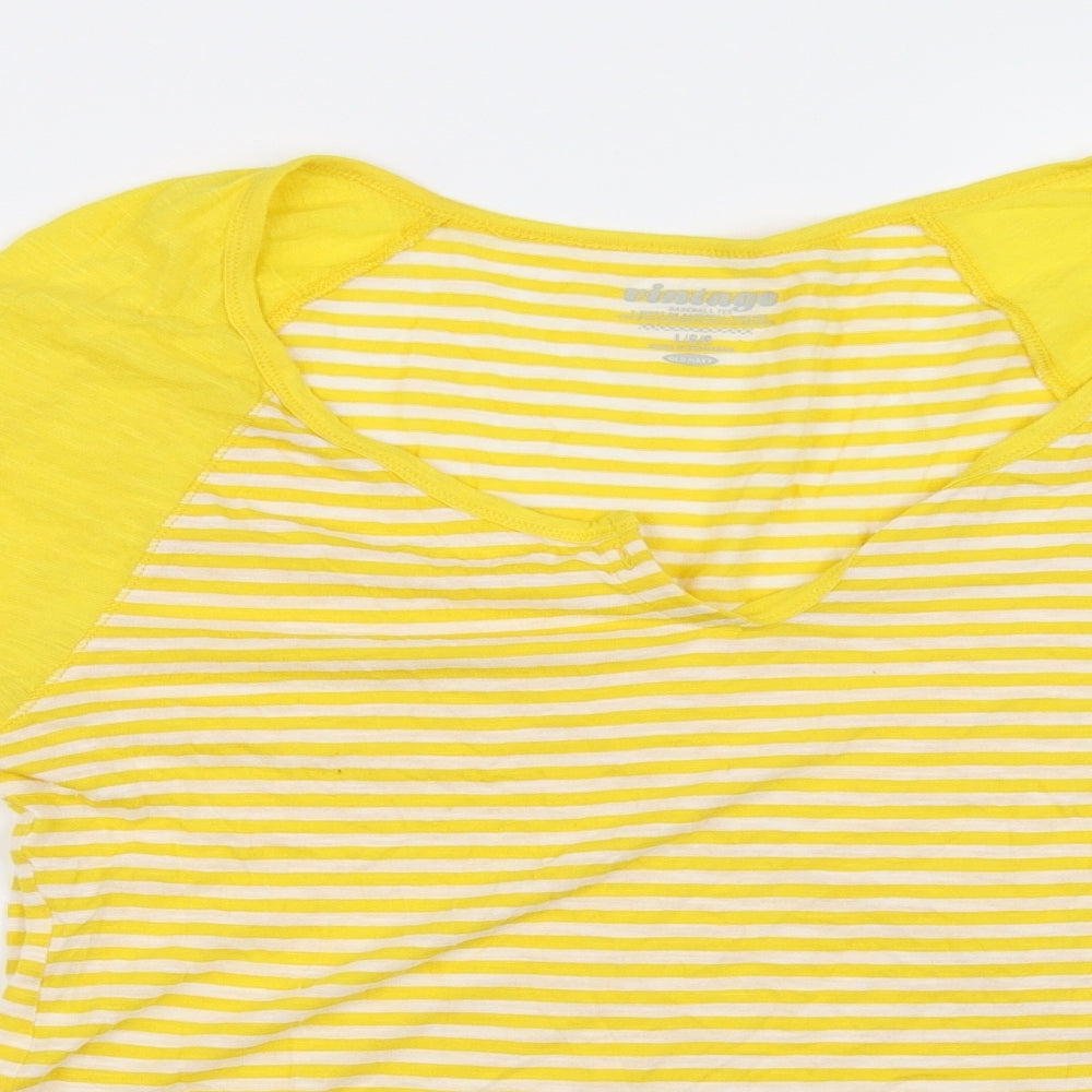 Womens UK Size L Vintage Yellow Basic T-Shirt