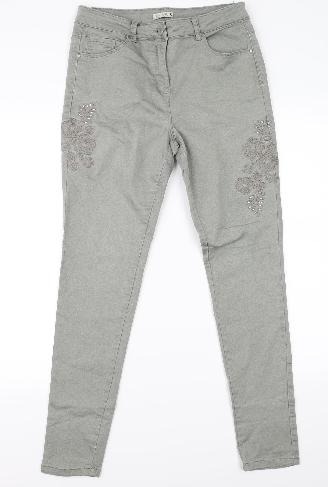 M&Co Womens Beige Floral  Straight Jeans Size 10 L28 in