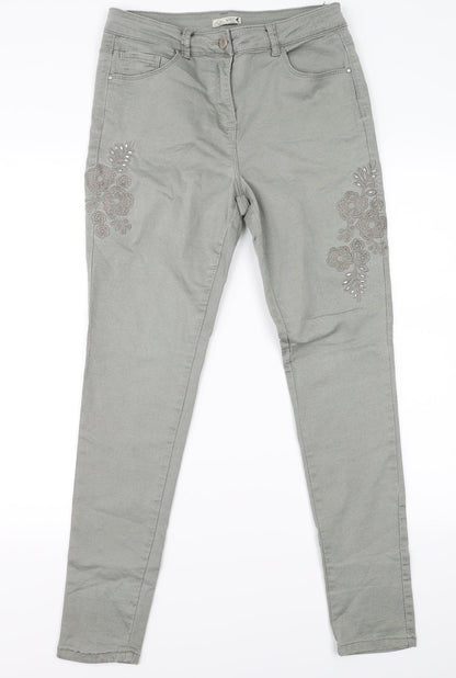 M&Co Womens Beige Floral  Straight Jeans Size 10 L28 in