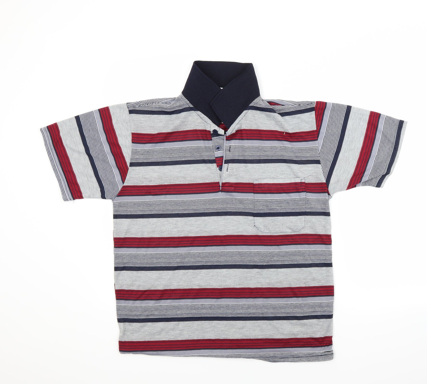 Ou Jian Mens Grey Striped   Polo Size M