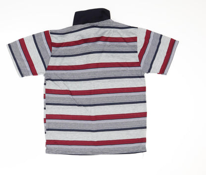 Ou Jian Mens Grey Striped   Polo Size M