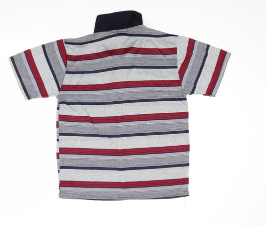 Ou Jian Mens Grey Striped   Polo Size M