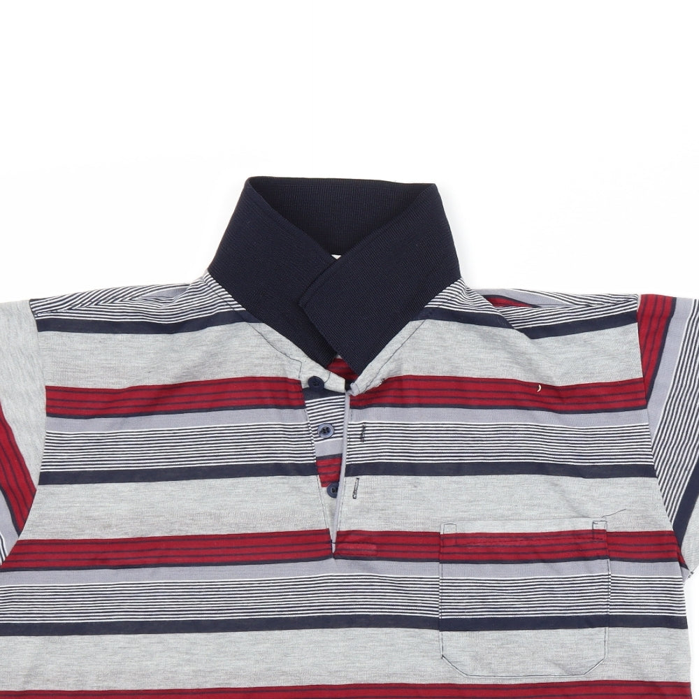 Ou Jian Mens Grey Striped   Polo Size M