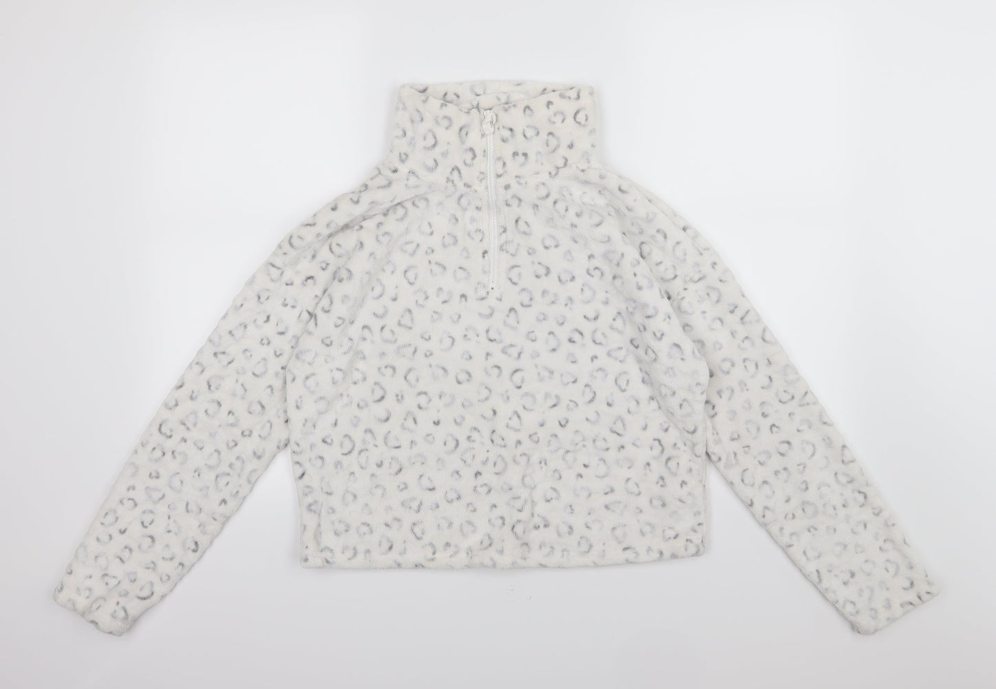 New Look Womens White Animal Print Fleece Pullover Sweatshirt Size S