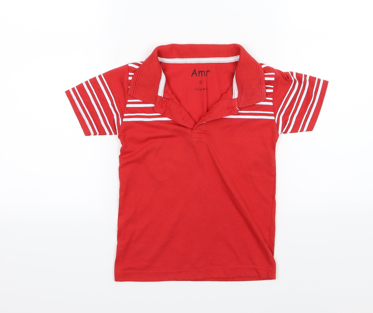 Amr Boys Red Striped Jersey Basic Polo Size S