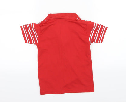 Amr Boys Red Striped Jersey Basic Polo Size S