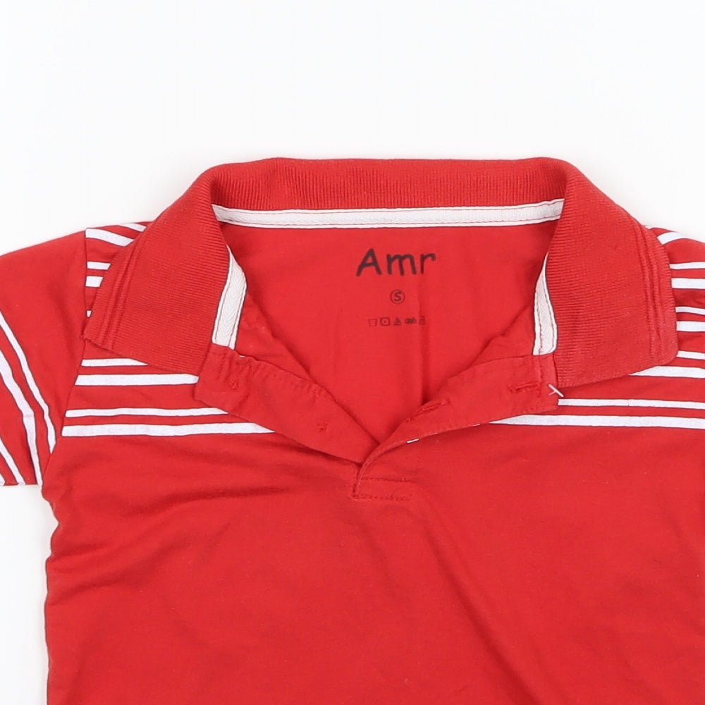 Amr Boys Red Striped Jersey Basic Polo Size S