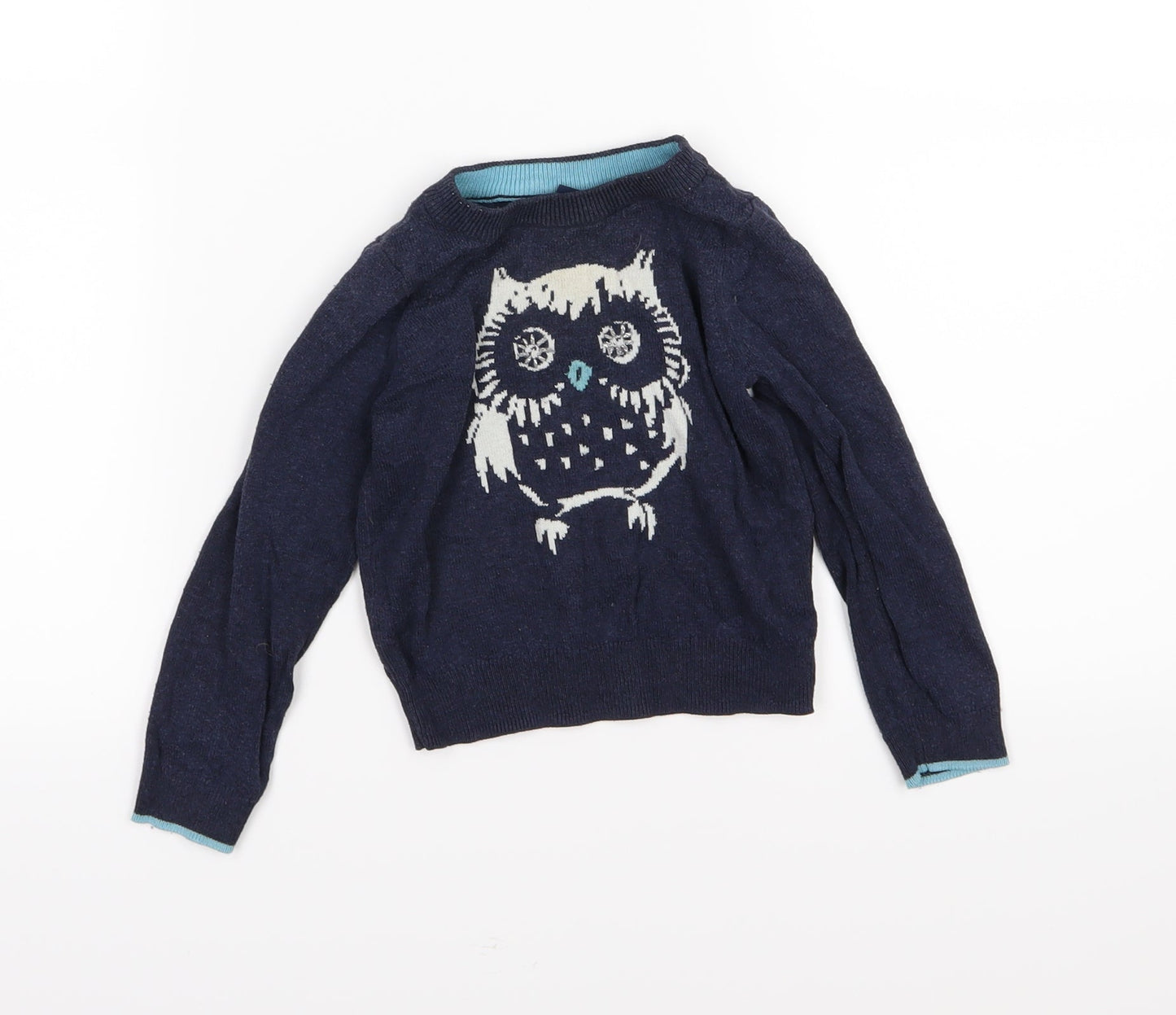 Gao Girls Blue  Knit Pullover Jumper Size 3 Years  - Owl