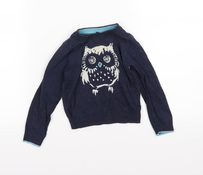 Gao Girls Blue  Knit Pullover Jumper Size 3 Years  - Owl