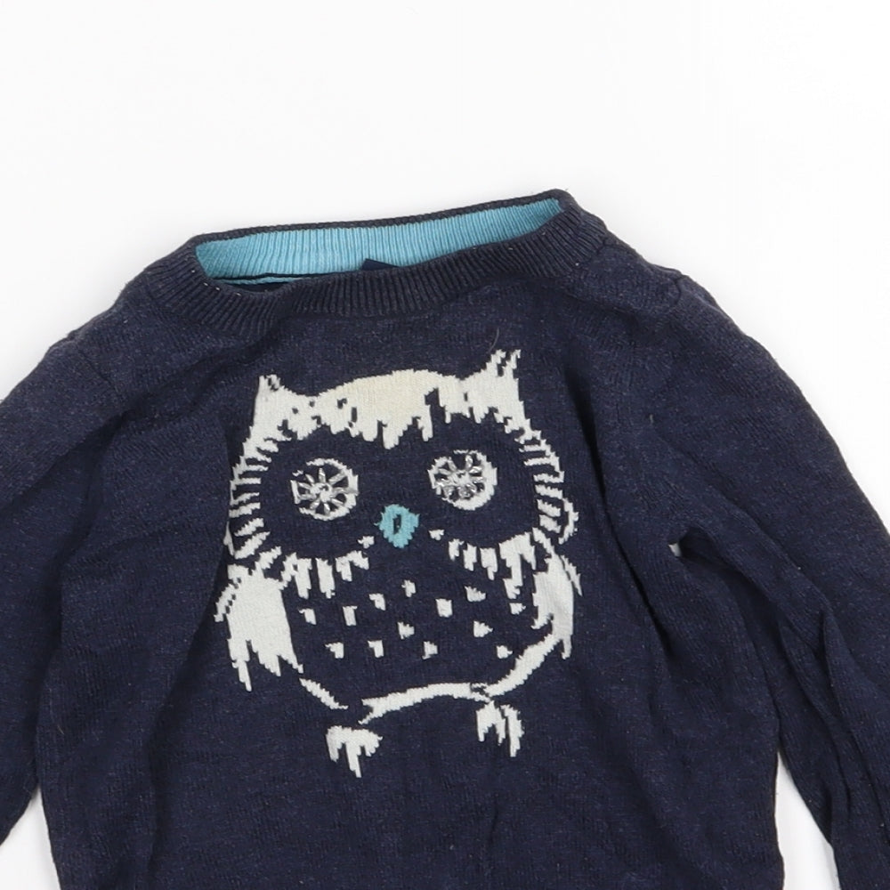 Gao Girls Blue  Knit Pullover Jumper Size 3 Years  - Owl