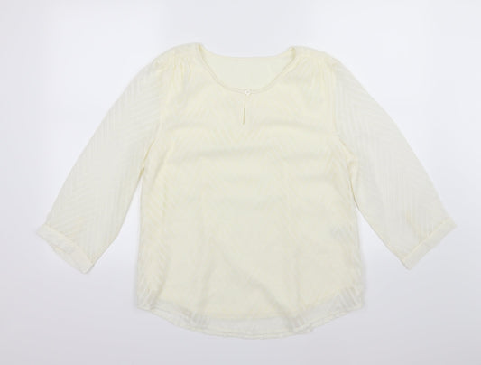 Damart Womens Ivory Striped Chiffon Basic Blouse Size 12