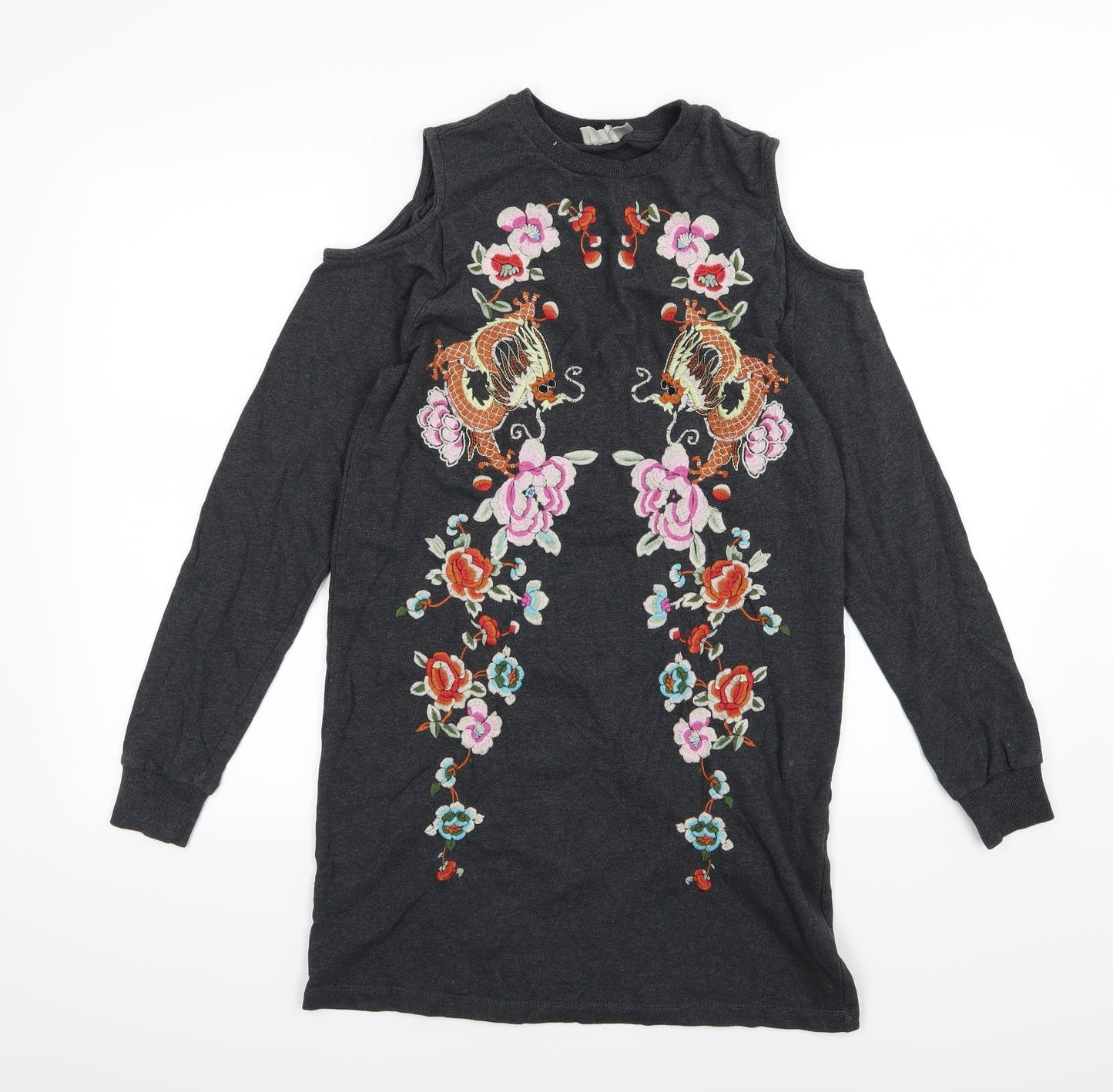 ASOS Womens Grey Floral Jersey T-Shirt Dress  Size 8