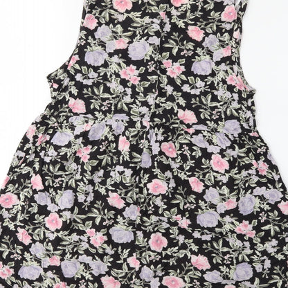 H&M Womens Black Floral  Fit & Flare  Size 8