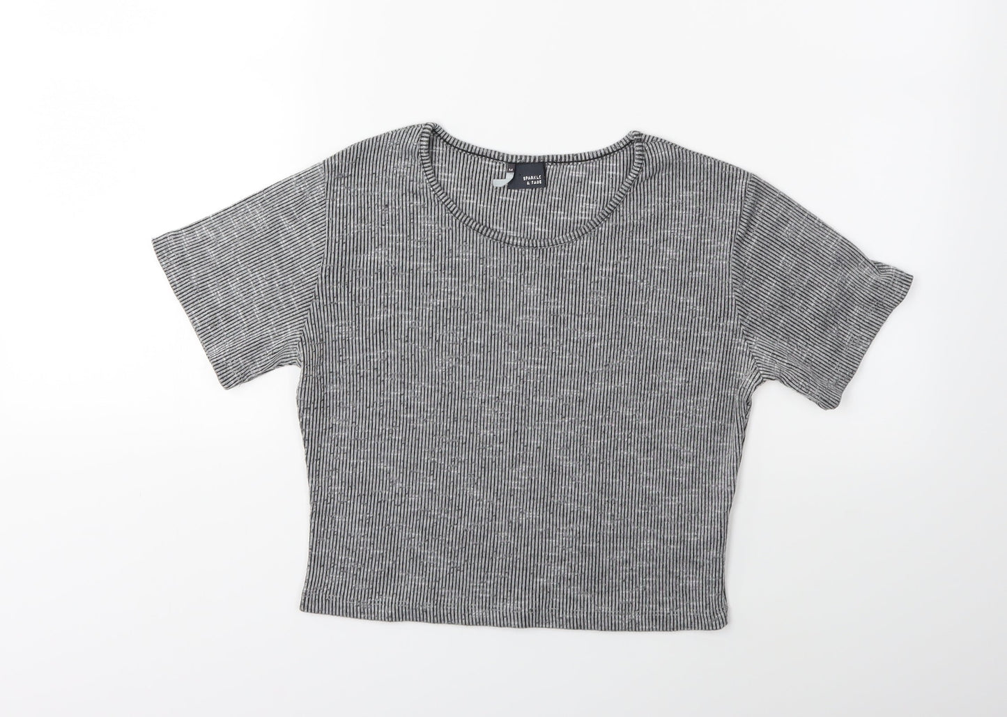 Womens UK Size M Sparkle & Fade Grey Basic T-Shirt
