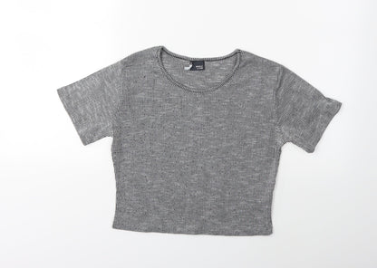 Womens UK Size M Sparkle & Fade Grey Basic T-Shirt