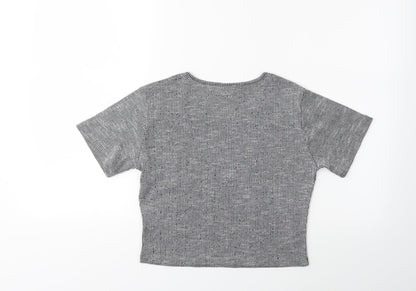 Womens UK Size M Sparkle & Fade Grey Basic T-Shirt