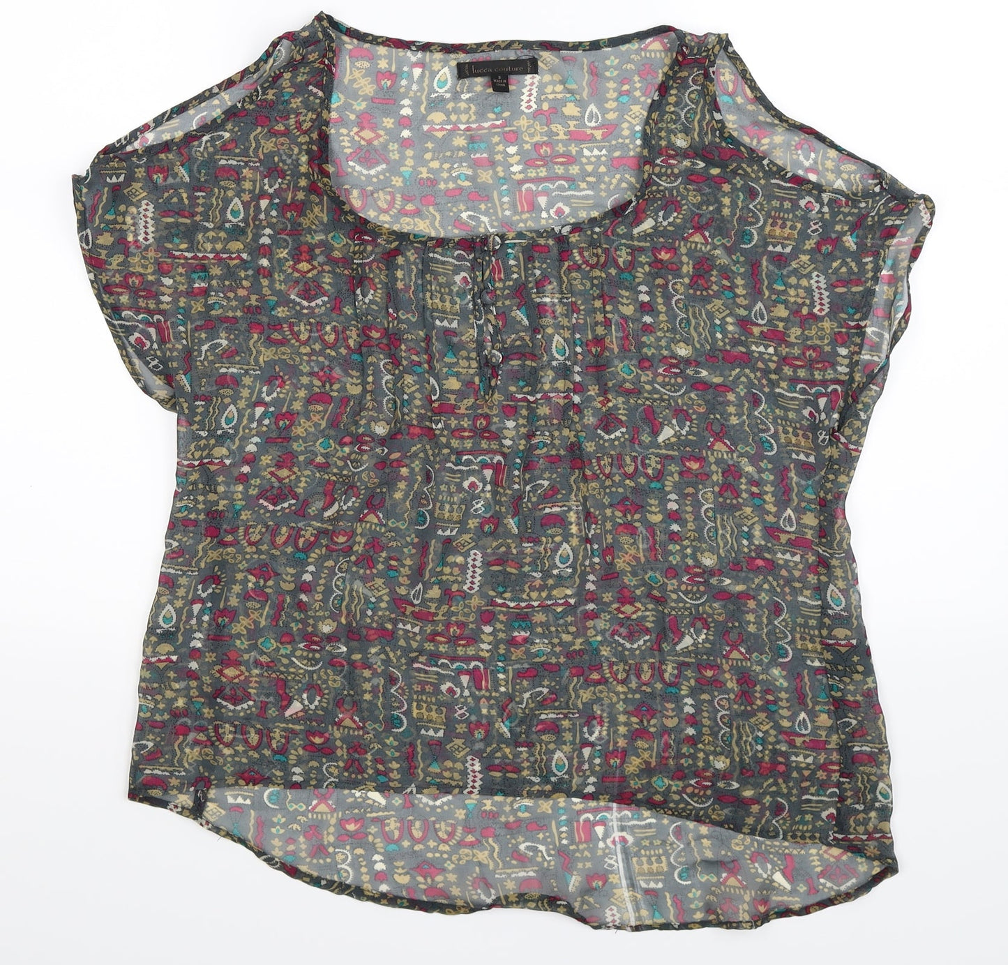 Lucca Couture Womens Grey  Satin Basic Blouse Size S