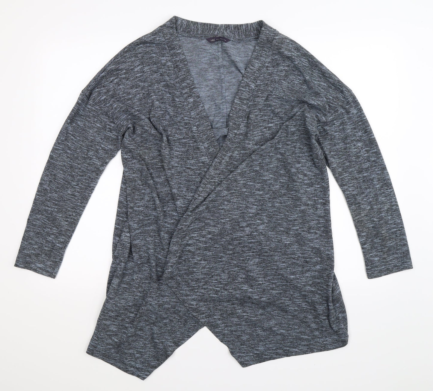 Marks and Spencer Womens Blue Striped  Cardigan Jumper Size 14