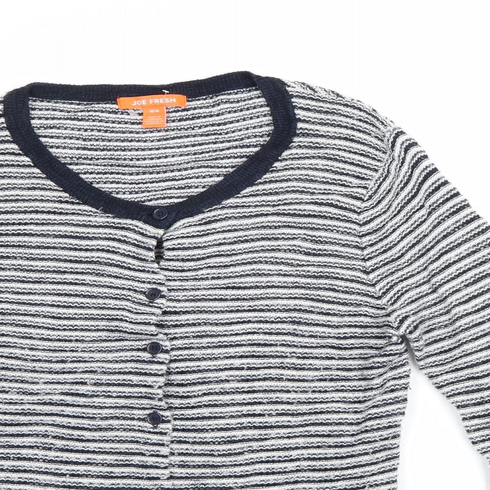 Joe Fresh Womens White Striped  Cardigan Jumper Size 12