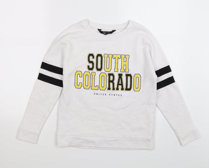 New Look Girls White Striped Jersey Pullover Sweatshirt Size 10-11 Years  - SOUTH COLORADO