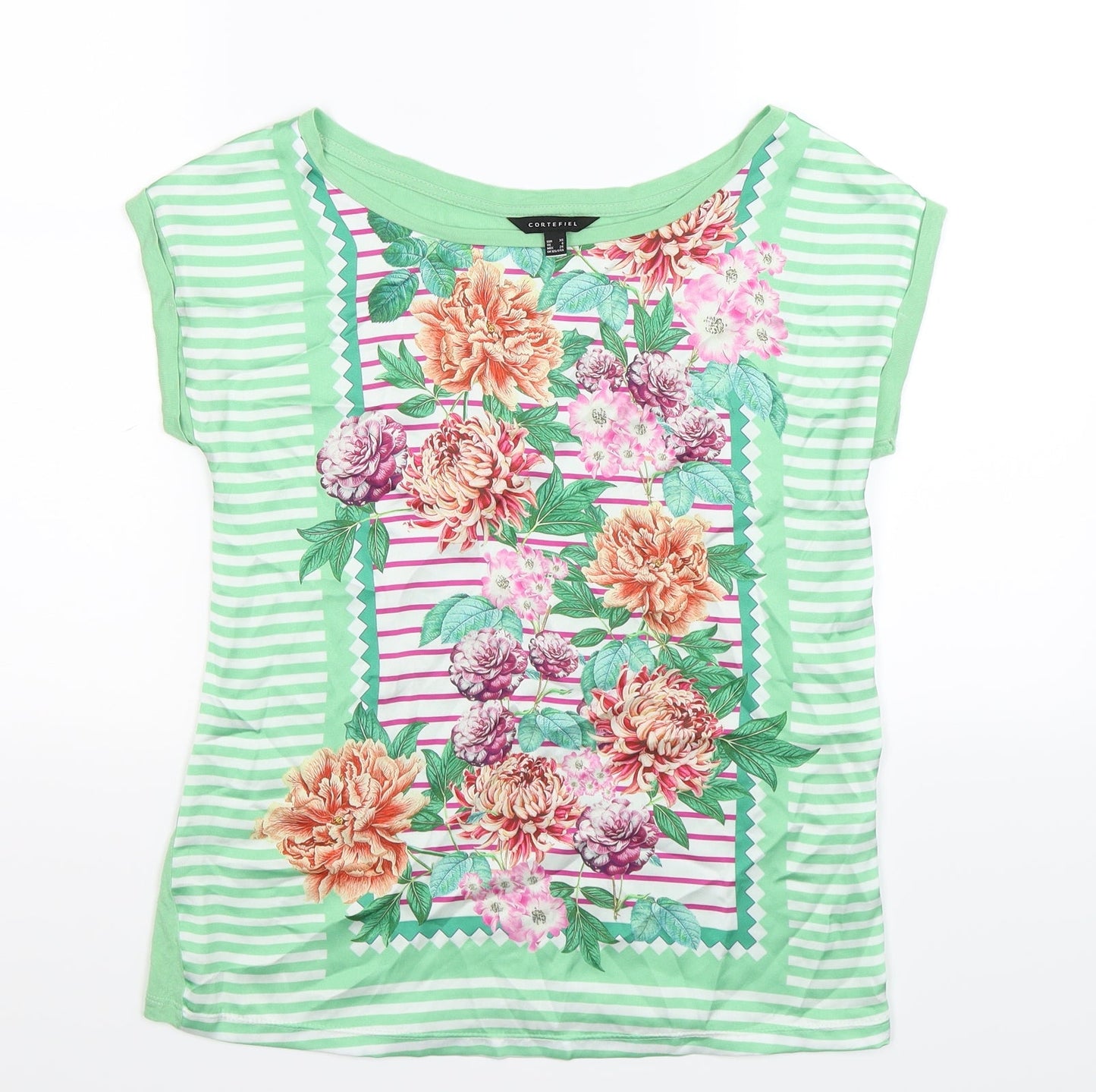 Cortefiel Womens Green Floral Satin Tunic T-Shirt Size XS