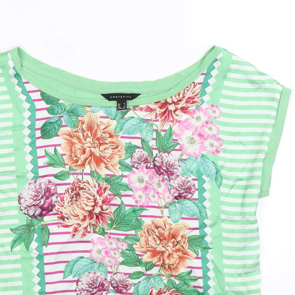 Cortefiel Womens Green Floral Satin Tunic T-Shirt Size XS