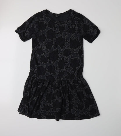 Topshop Womens Grey Floral Jersey A-Line  Size 6