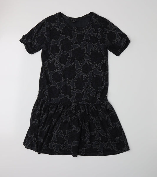 Topshop Womens Grey Floral Jersey A-Line  Size 6