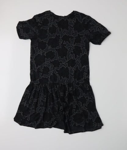 Topshop Womens Grey Floral Jersey A-Line  Size 6