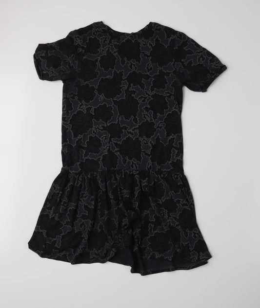 Topshop Womens Grey Floral Jersey A-Line  Size 6