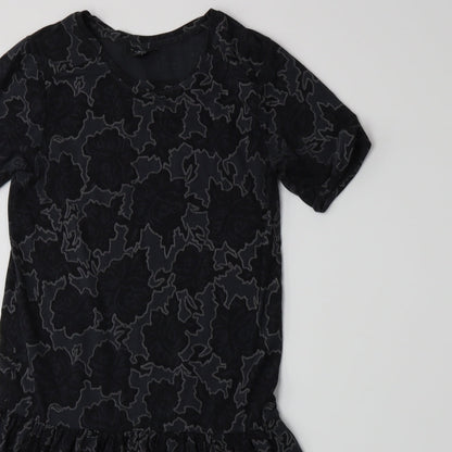 Topshop Womens Grey Floral Jersey A-Line  Size 6