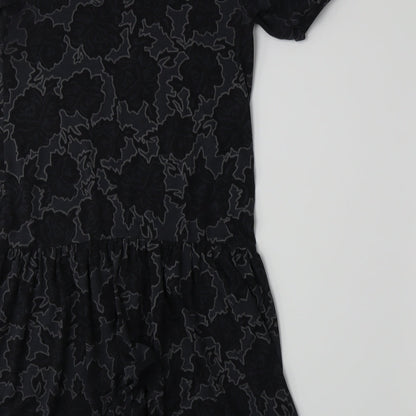 Topshop Womens Grey Floral Jersey A-Line  Size 6