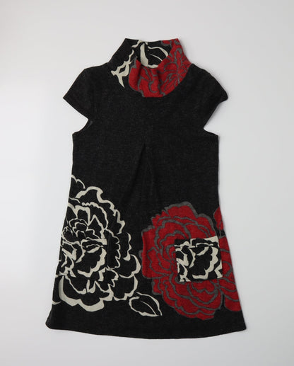 Quiz Womens Grey Floral Jersey A-Line  Size 10