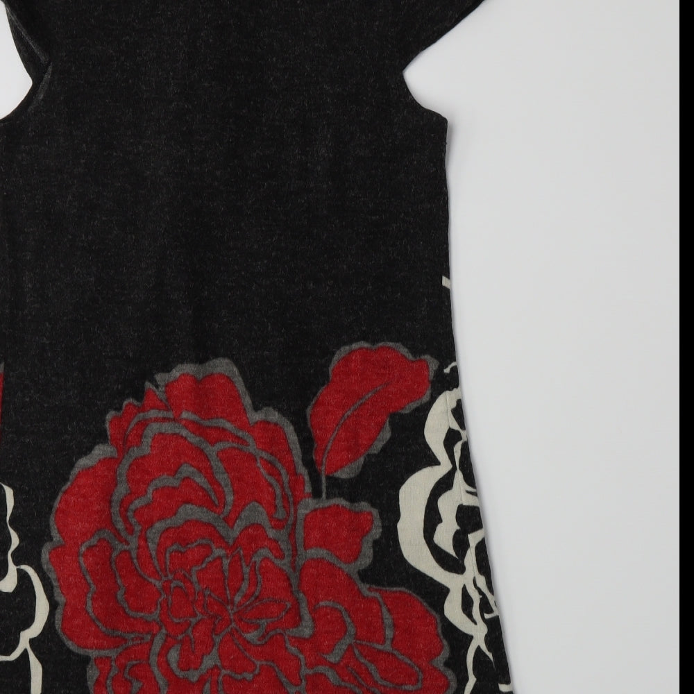 Quiz Womens Grey Floral Jersey A-Line  Size 10