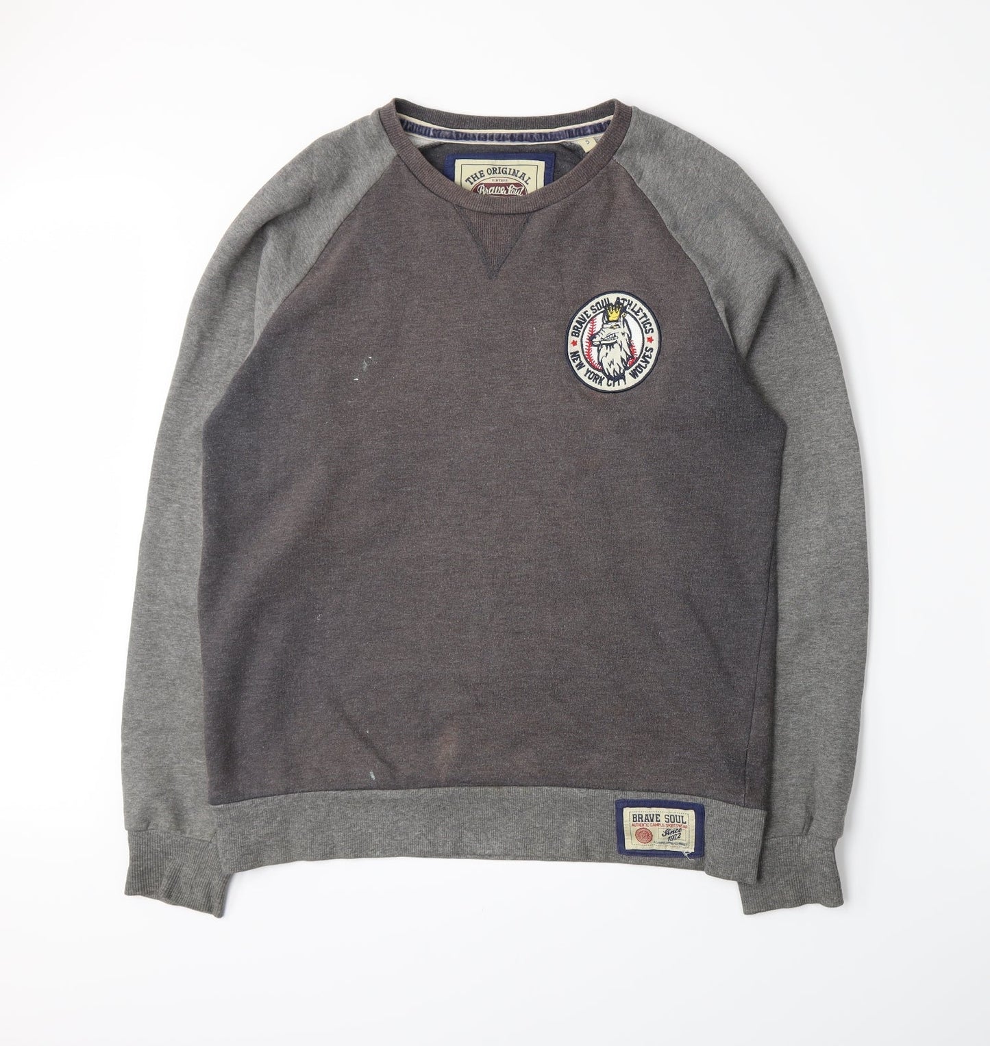 Mens UK Size S Brave Soul Grey Pullover Sweatshirt