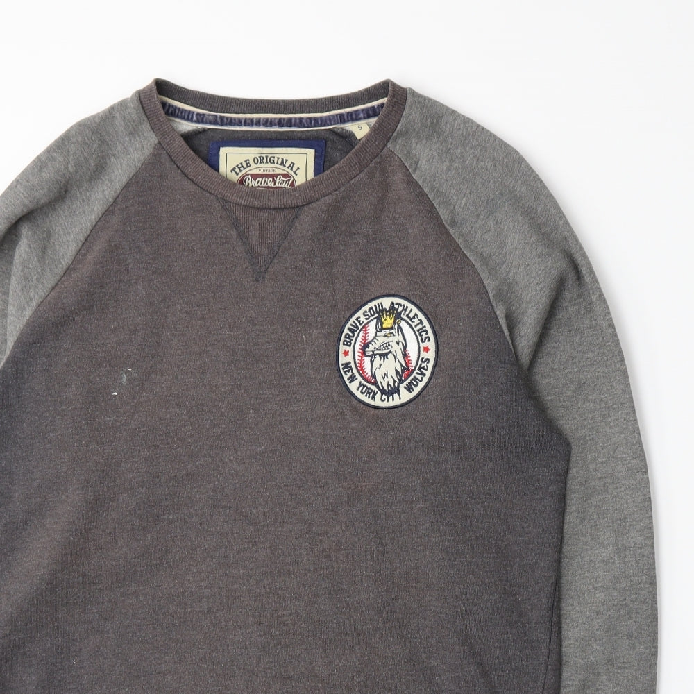 Mens UK Size S Brave Soul Grey Pullover Sweatshirt