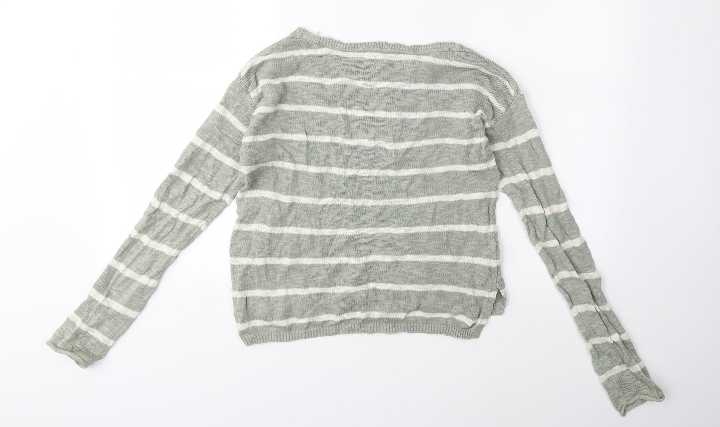 H&M Girls Green Striped Knit Pullover Jumper Size 11-12 Years