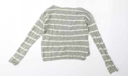 H&M Girls Green Striped Knit Pullover Jumper Size 11-12 Years