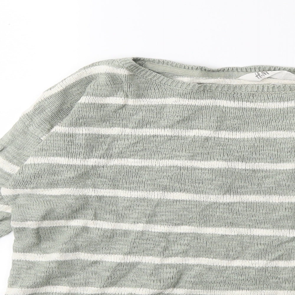 H&M Girls Green Striped Knit Pullover Jumper Size 11-12 Years