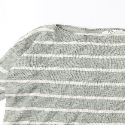 H&M Girls Green Striped Knit Pullover Jumper Size 11-12 Years