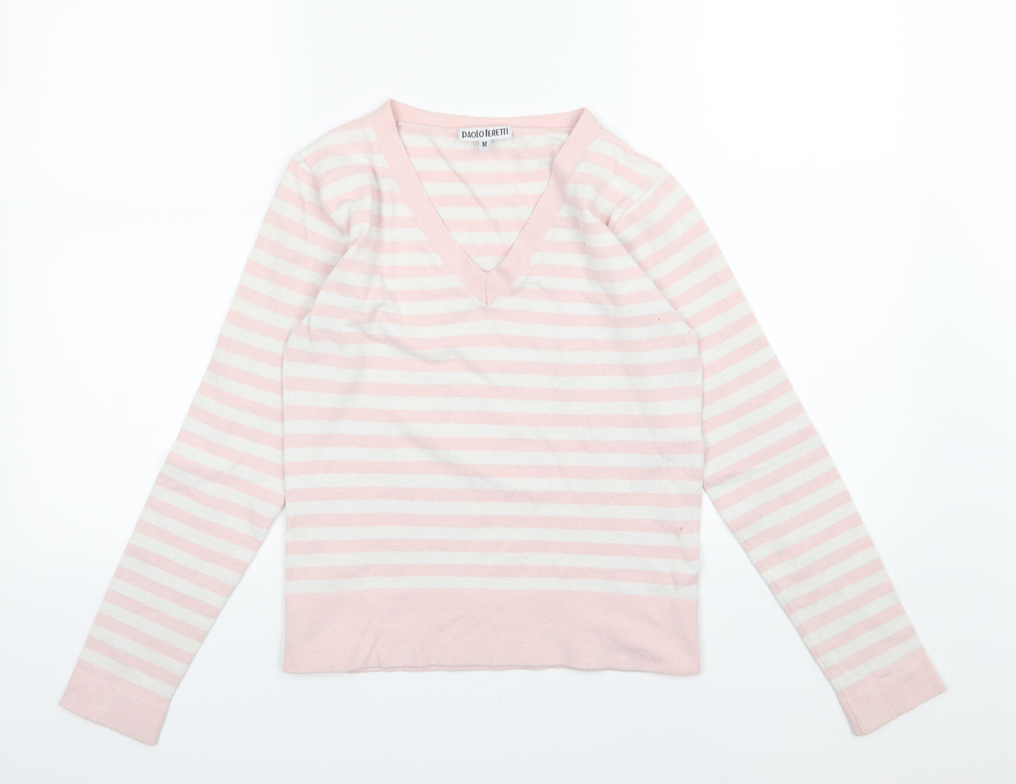 Paolo Feretti Womens Pink Striped Knit Pullover Jumper Size M