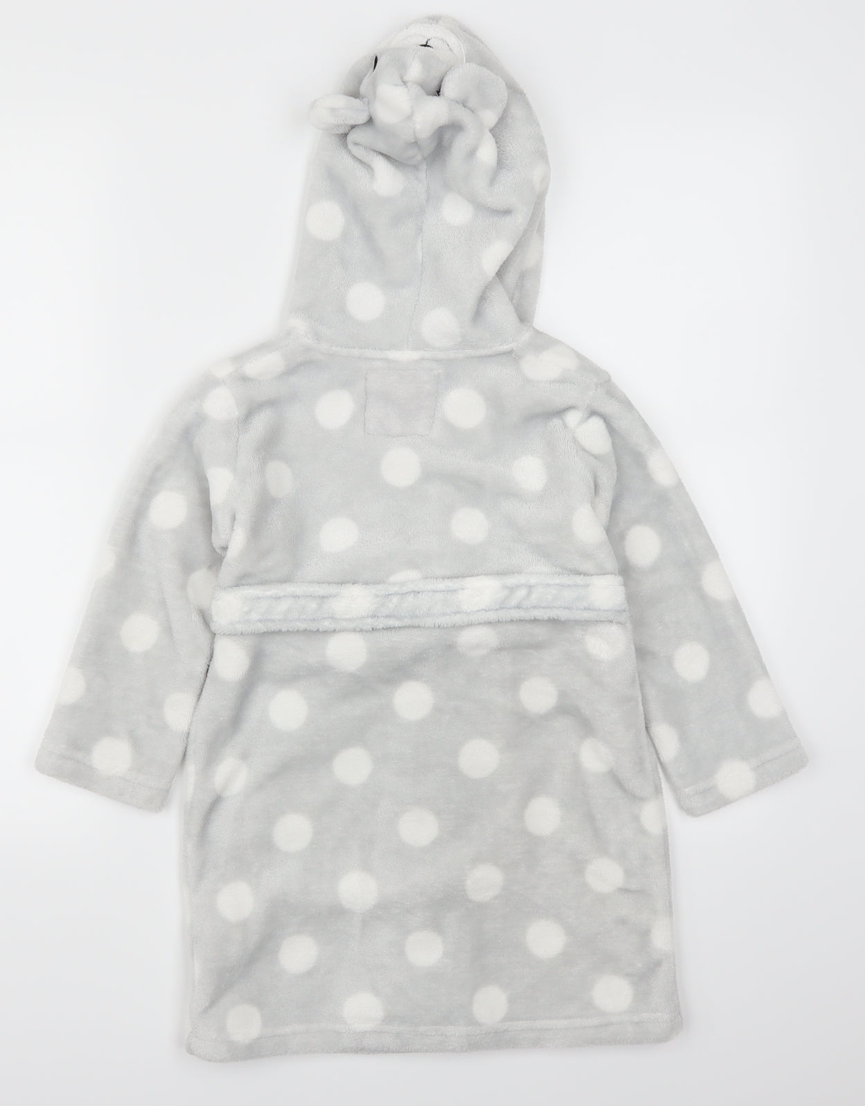 Dream Lounge Girls Grey Polka Dot  Kimono Robe Size 3-4 Years  - Bear Hood