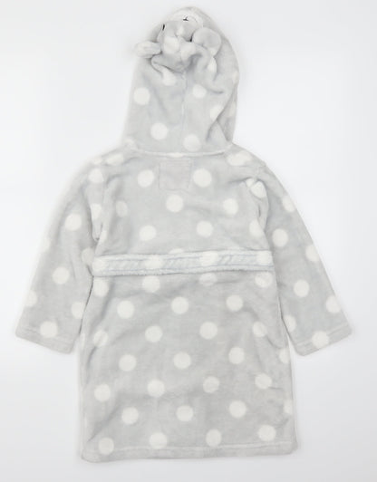 Dream Lounge Girls Grey Polka Dot  Kimono Robe Size 3-4 Years  - Bear Hood