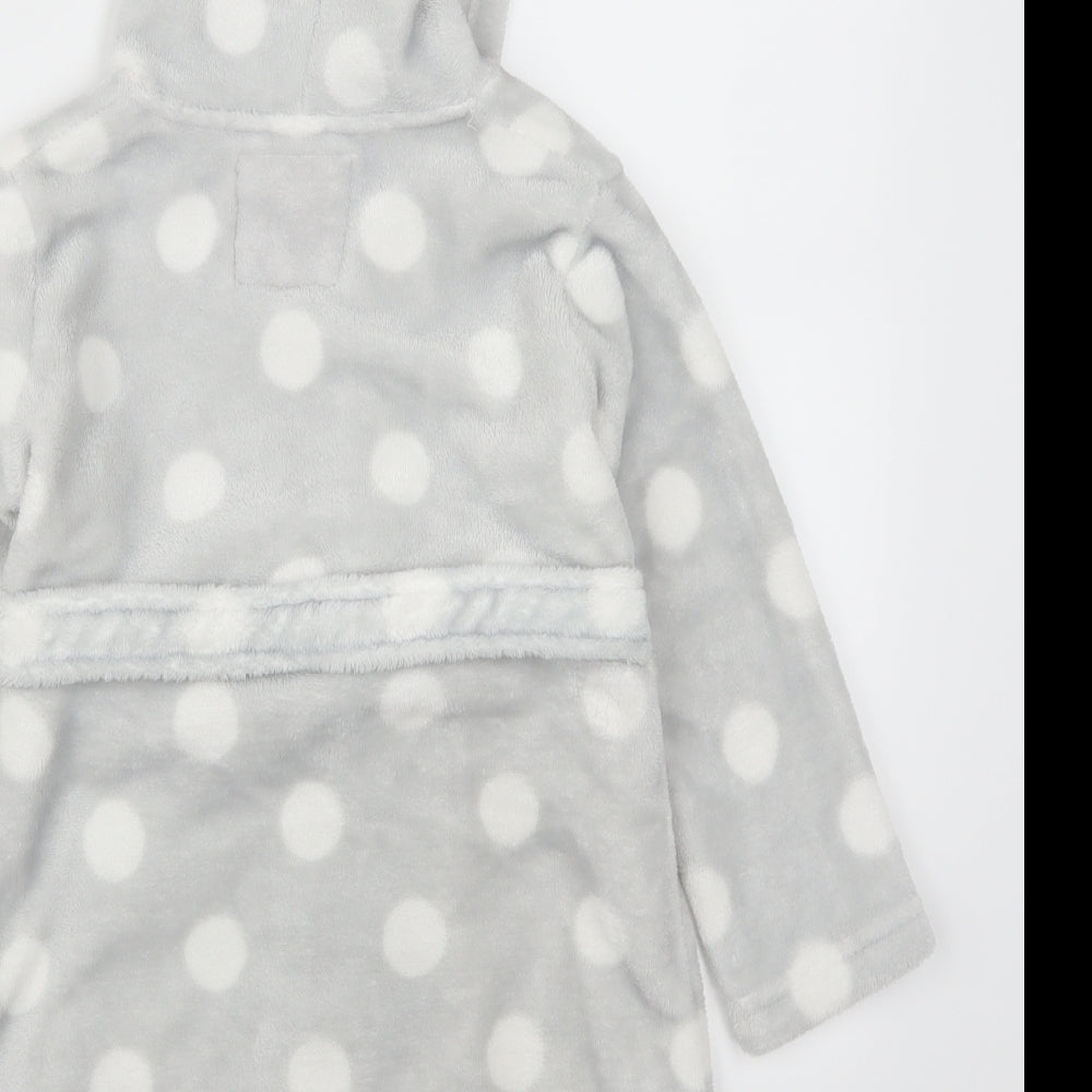 Dream Lounge Girls Grey Polka Dot  Kimono Robe Size 3-4 Years  - Bear Hood
