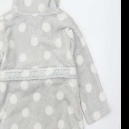 Dream Lounge Girls Grey Polka Dot  Kimono Robe Size 3-4 Years  - Bear Hood
